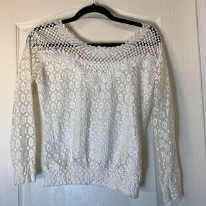 White Lace Long Sleeve Top Asian Label XXL (Fits M) Romantic Cottagecore‎